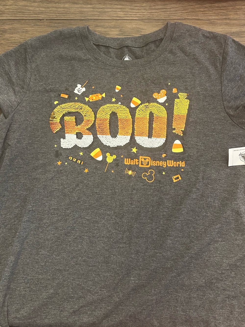 Disney Gray Tee with 2 way Sequin  'BOO!' Graphic